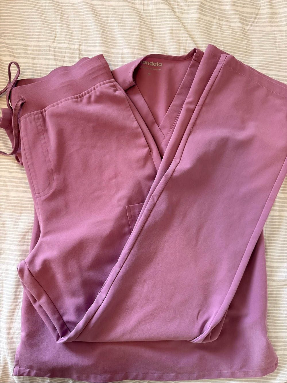 Mandala Women's one pocket top, high waisted tall straight leg bottoms
